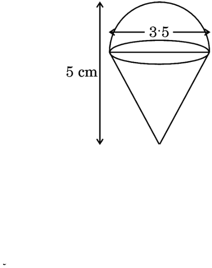 A playing top (lattu) formed by a cone surmounted by a hemisphere with total height 5 cm and top diameter 3.5 cm