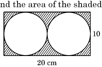 Rectangle enclosing two tangent circles with shaded region outside the circles