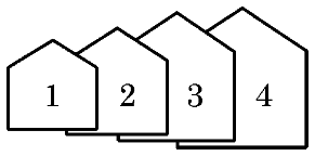 Row of houses numbered consecutively 1, 2, 3, and 4