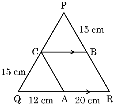 Triangle PQR with parallel line segments CB and AQ
