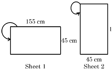 Two rectangular sheets Sheet 1 and Sheet 2 showing folding directions to form hollow cylinders