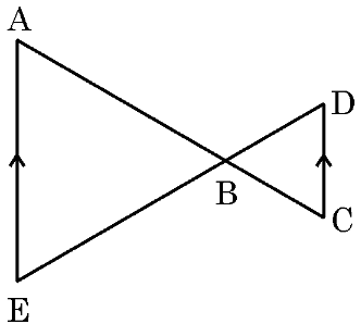 Two triangles ABE and CBD joined at vertex B with parallel sides AE and CD